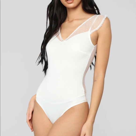 2 for $15 - Ivory Mesh With Dots Bodysuit - Picture 5 of 8